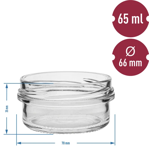 Stiklainis TO 65 ml su spalvotu užsukamu dangteliu fi66 - 6 vnt. - 6