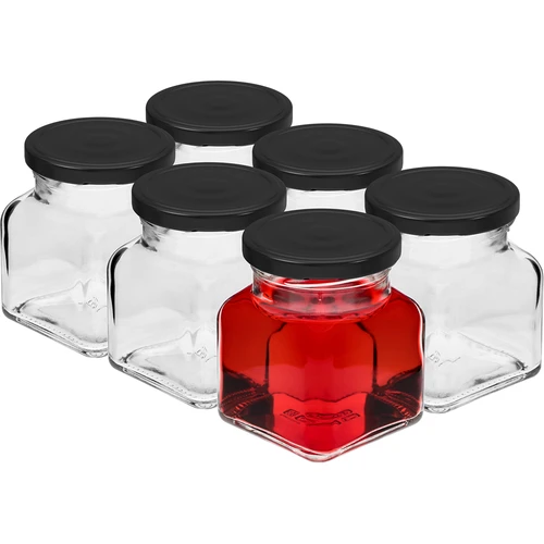 Stiklainis twist-off 120 ml - Cztery kąty fi 53 su juodu dangteliu, 6 vnt. - 2