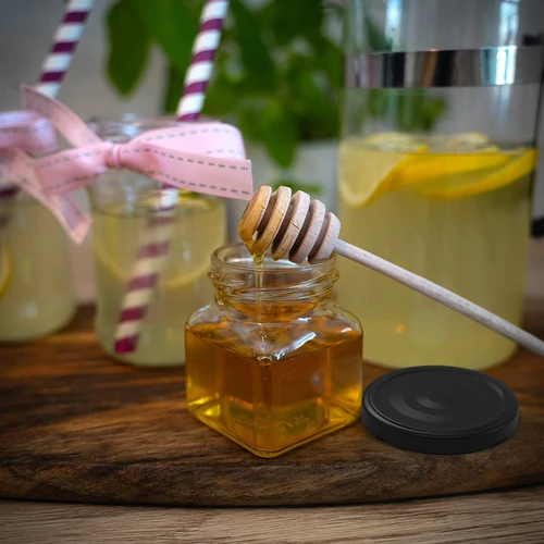 Stiklainis twist-off 120 ml - Cztery kąty fi 53 su juodu dangteliu, 6 vnt. - 9