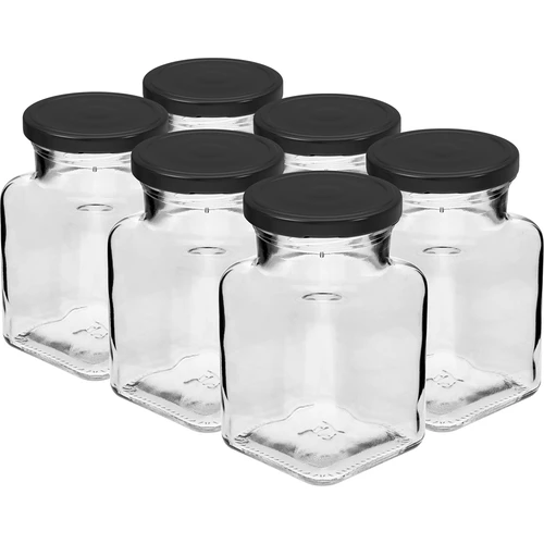 Stiklainis Twist-off 150 ml Cztery kąty fi 53 su juodu dangteliu, 6 vnt.
