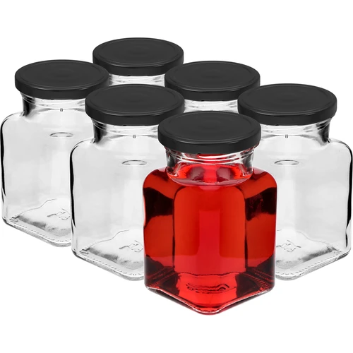 Stiklainis Twist-off 150 ml Cztery kąty fi 53 su juodu dangteliu, 6 vnt. - 2