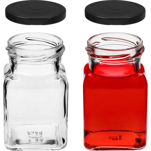 Stiklainis Twist-off 150 ml Cztery kąty fi 53 su juodu dangteliu, 6 vnt. - 5