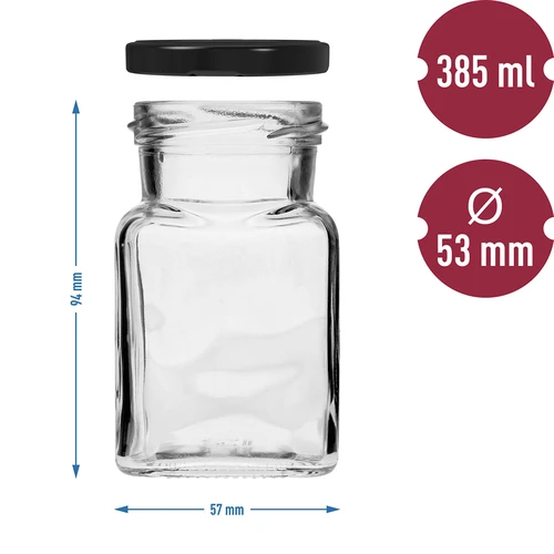 Stiklainis Twist-off 150 ml Cztery kąty fi 53 su juodu dangteliu, 6 vnt. - 6