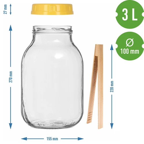Stiklainis Twist-off 3 l, su žnyplėmis ir plastikiniu fi 100 dangteliu su rankena - 7