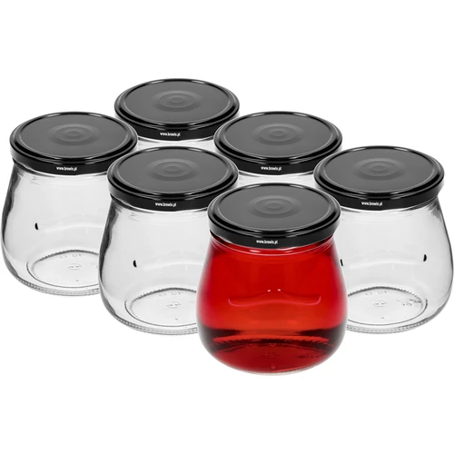 Stiklainis twist-off 500 ml „Apversta Amfora“ su juodu dangteliu fi 82/6, 6 vnt. - 2