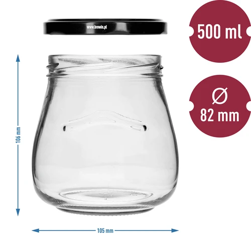 Stiklainis twist-off 500 ml „Apversta Amfora“ su juodu dangteliu fi 82/6, 6 vnt. - 9