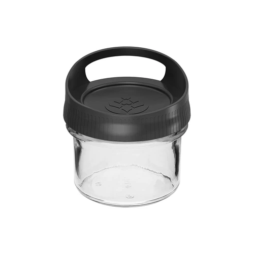 Stiklinis indas 235 ml su kabinimui skirtu užsukamu dangteliu