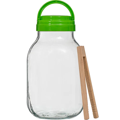 TO 4 l stiklainis su plastikiniu dangteliu + žnyplės fi 100