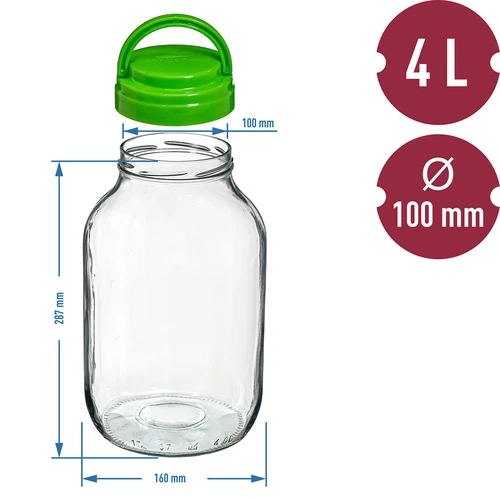 TO 4 l stiklainis su plastikiniu dangteliu + žnyplės fi 100 - 6