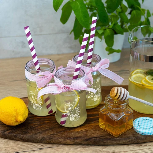 TO stiklainis 300 ml su atspausta vaisių mišinio grafika ir užsukamu dangteliu fi66/4 - 6 vnt. - 7