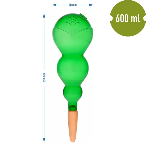 Trigubas (trijų kamerų) laistymo rutulys, skaidriai žalias, su keraminiu smaigu, 600 ml - 5