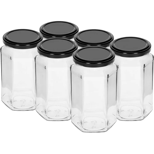 Twist-off stiklainis 385 ml su juodu dangteliu fi 63, 6 vnt.