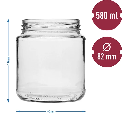 Twist-off stiklainis, „grubasek“ 580 ml su bordo spalvos dangteliu fi82/6, 6 vnt. - 5