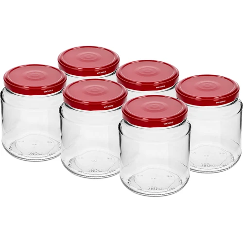 Twist-off stiklainis, „grubasek“ 580 ml su bordo spalvos dangteliu fi82/6, 6 vnt.