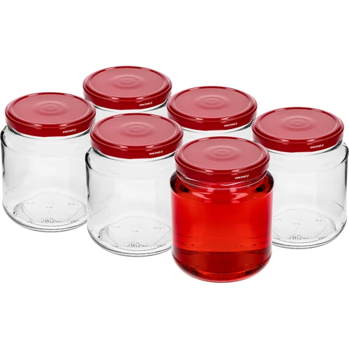Twist-off stiklainis, „grubasek“ 580 ml su bordo spalvos dangteliu fi82/6, 6 vnt. - 2