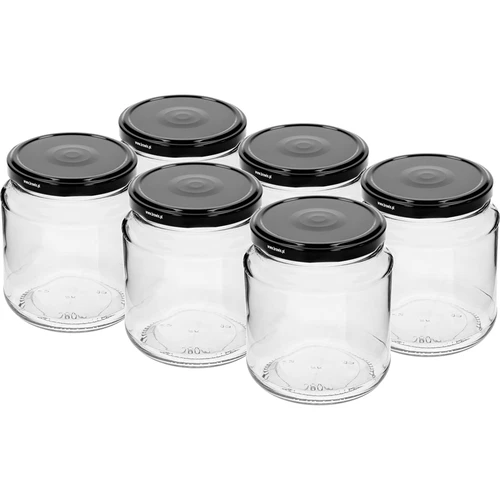 Twist-off stiklainis, „grubasek“ 580 ml su užsukamu juodu dangteliu fi 82/6, 6 vnt.