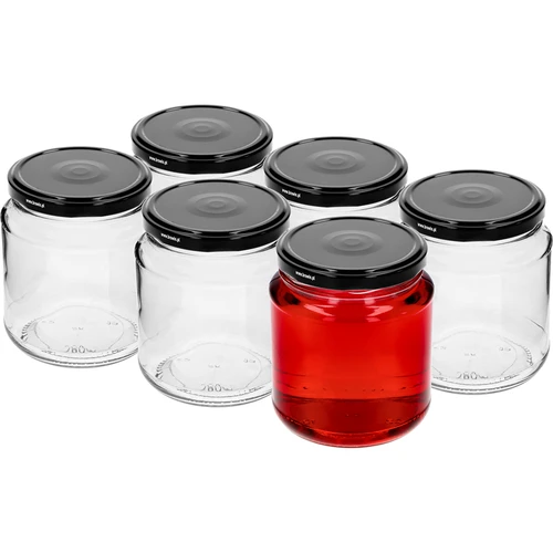 Twist-off stiklainis, „grubasek“ 580 ml su užsukamu juodu dangteliu fi 82/6, 6 vnt. - 2