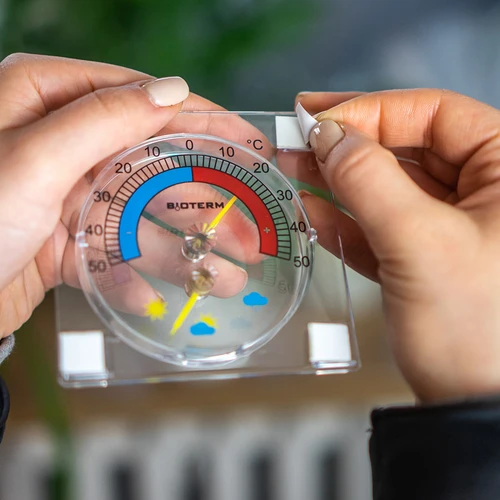 Universalus termometras su higrometru, skaidrus, priklijuojamas (nuo -50 °C iki +50 °C) - 6