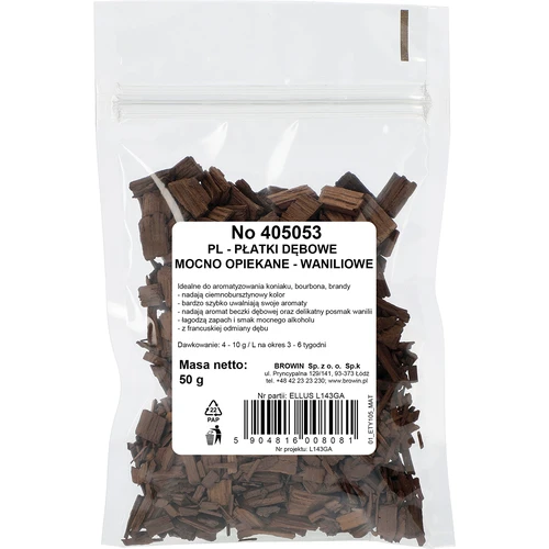 Vanilinės ąžuolo drožlės, stipriai skrudintos, 50 g - 2