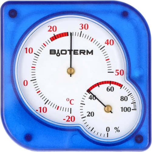 Vidaus bimetalinis termometras su higrometru (nuo -20 iki +50 °C), mėlynas