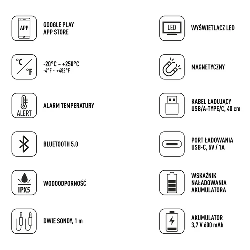 Virtuvinis termometras su Bluetooth, 2 zondai - 8
