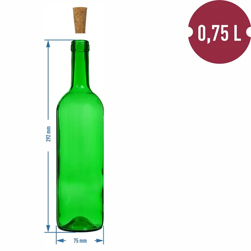 Vyno butelis 0,75 l žalias - pakuotė 8 vnt. - 6