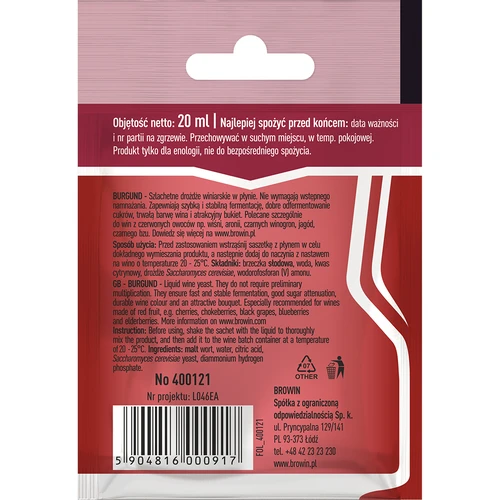 Vyno mielės Burgund be išankstinio dauginimo, 20 ml - 2