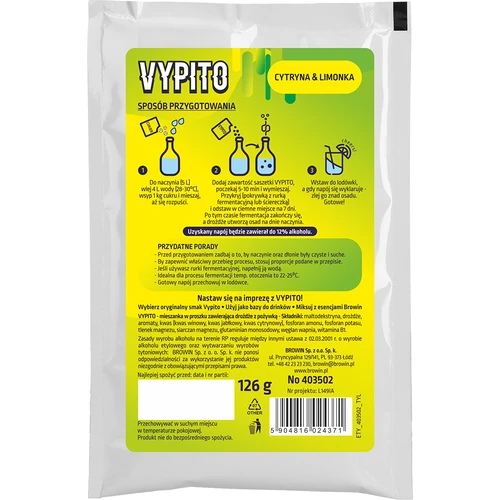 VYPITO 12%, pakelis 18 kokteilių - Citrina & laimas, 126 g - 2