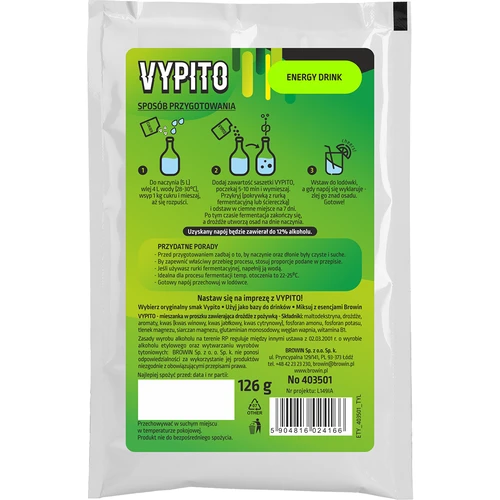 VYPITO 12%, paketėlis 18 kokteilių - Energetinis gėrimas, 126 g - 2