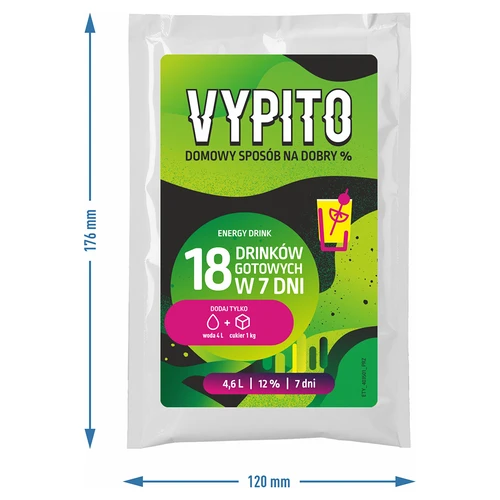 VYPITO 12%, paketėlis 18 kokteilių - Energetinis gėrimas, 126 g - 4