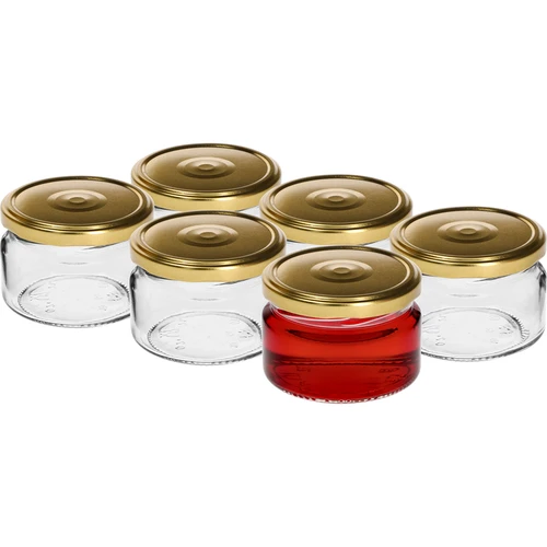 Žemas 200 ml stiklainis - su auksiniu dangteliu fi 82/6, 6 vnt. - 2
