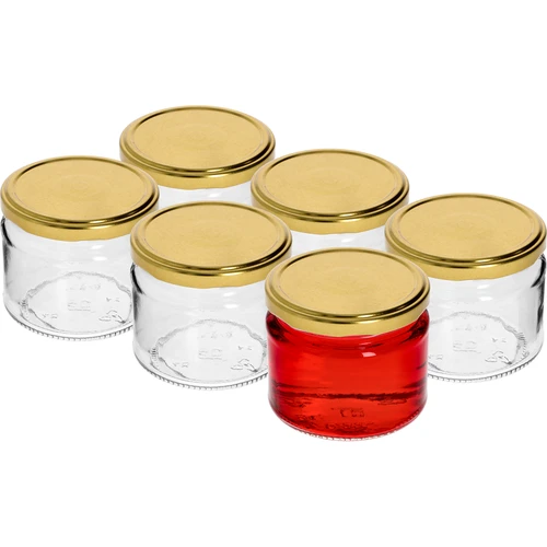 Žemas 330 ml stiklainis - su auksiniu užsukamu dangteliu fi 82/6, 6 vnt. - 2