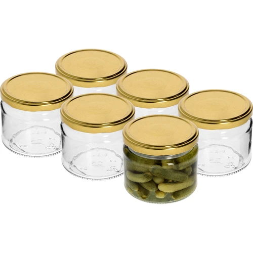 Žemas 330 ml stiklainis - su auksiniu užsukamu dangteliu fi 82/6, 6 vnt. - 3