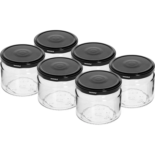 Žemas 330 ml stiklainis - su juodu Twist-off dangteliu fi 82/6, 6 vnt.
