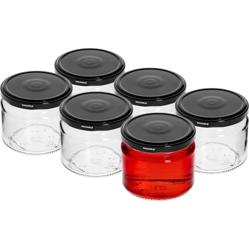 Žemas 330 ml stiklainis - su juodu Twist-off dangteliu fi 82/6, 6 vnt. - 2