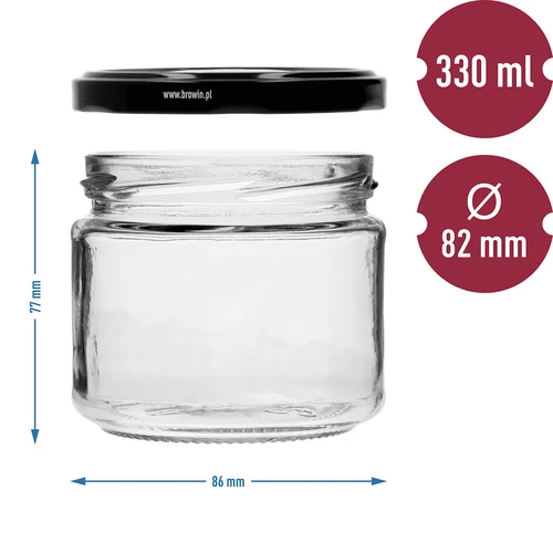 Žemas 330 ml stiklainis - su juodu Twist-off dangteliu fi 82/6, 6 vnt. - 7
