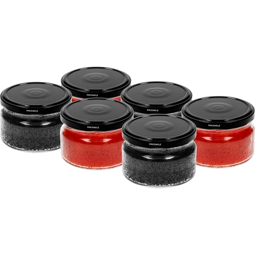 Žemas stiklainis 200 ml - su juodu dangteliu fi 82/6, 6 vnt. - 3