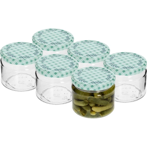 Žemas stiklainis 330ml - su spalvotu dangteliu fi 82/6, 6 vnt. - 2