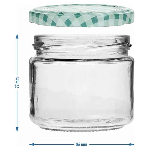 Žemas stiklainis 330ml - su spalvotu dangteliu fi 82/6, 6 vnt. - 6